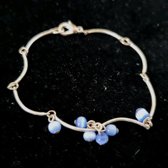 Silver Tone 7 “ Bracelet Blue Beads - Picture 1 of 2